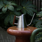 DESIGNSTUFF Watering Can 1.3L, Stainless Steel/Stained Wood Handle