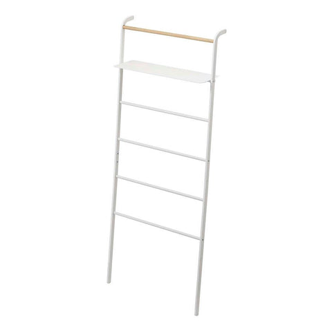 YAMAZAKI Tower Leaning Ladder with Adjustable Shelf, White