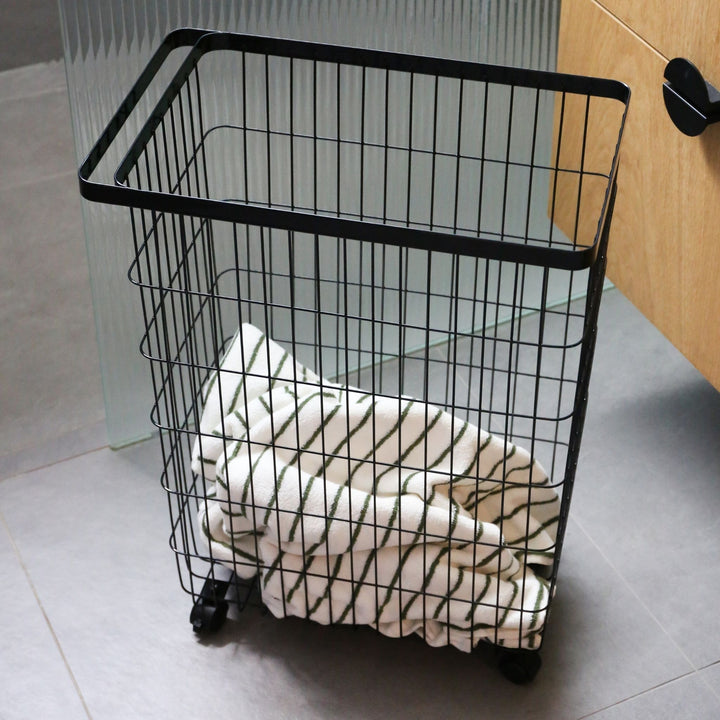 YAMAZAKI Tower Laundry Basket with Wheels, Black