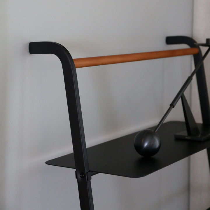 YAMAZAKI Tower Leaning Ladder with Adjustable Shelf, Black