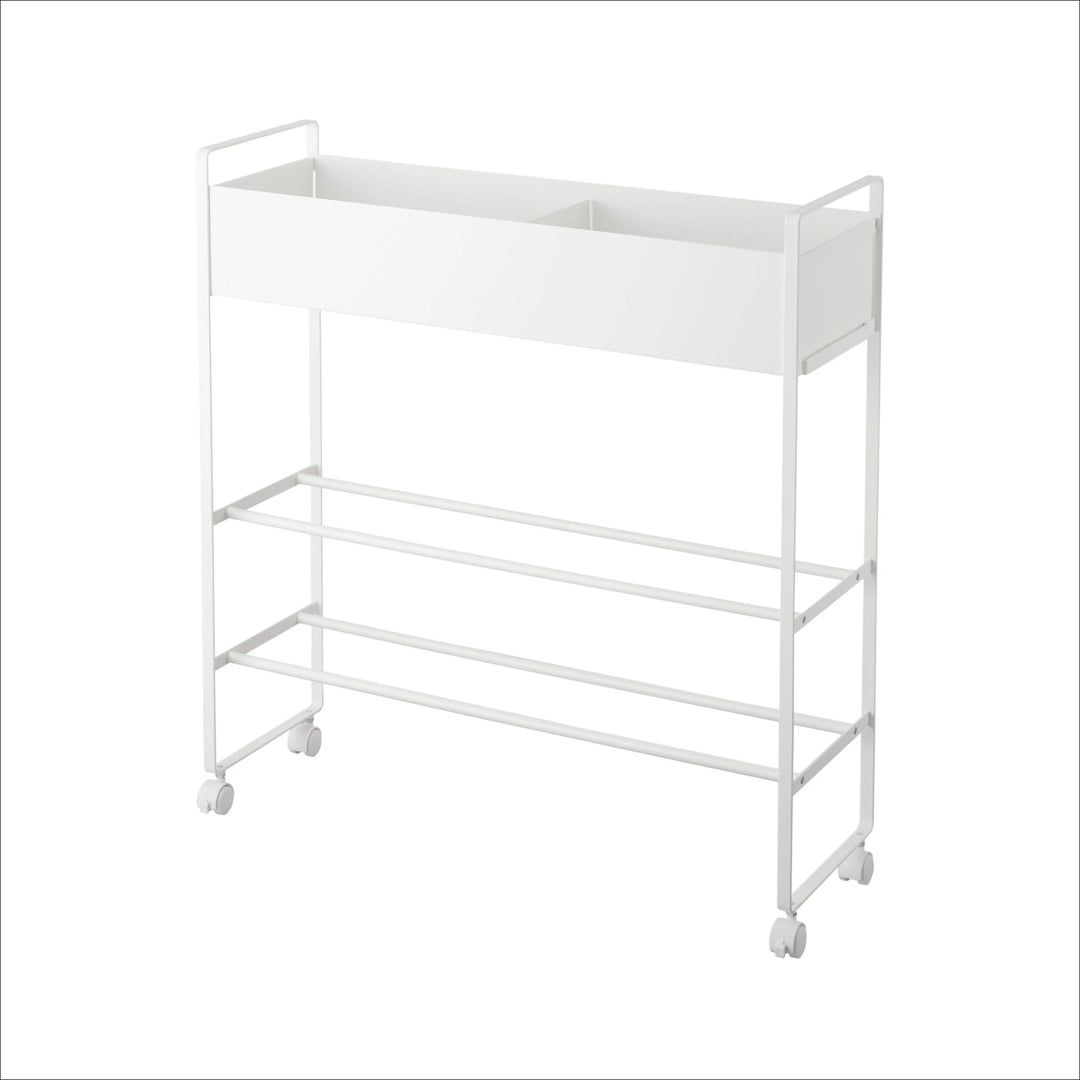 YAMAZAKI Tower Storage Cart w/Basket, White