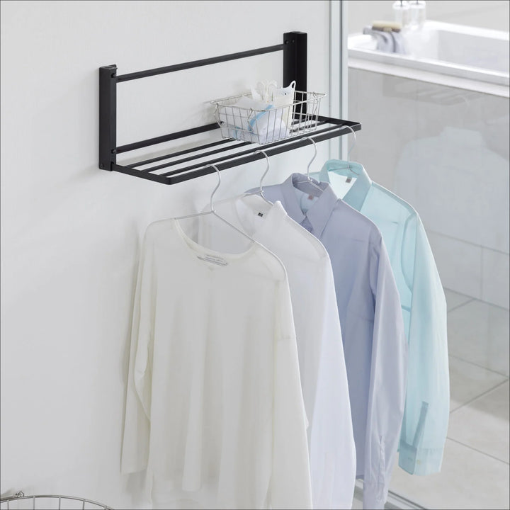 YAMAZAKI Tower Wall-Mounted Folding Clothes Rack, Black