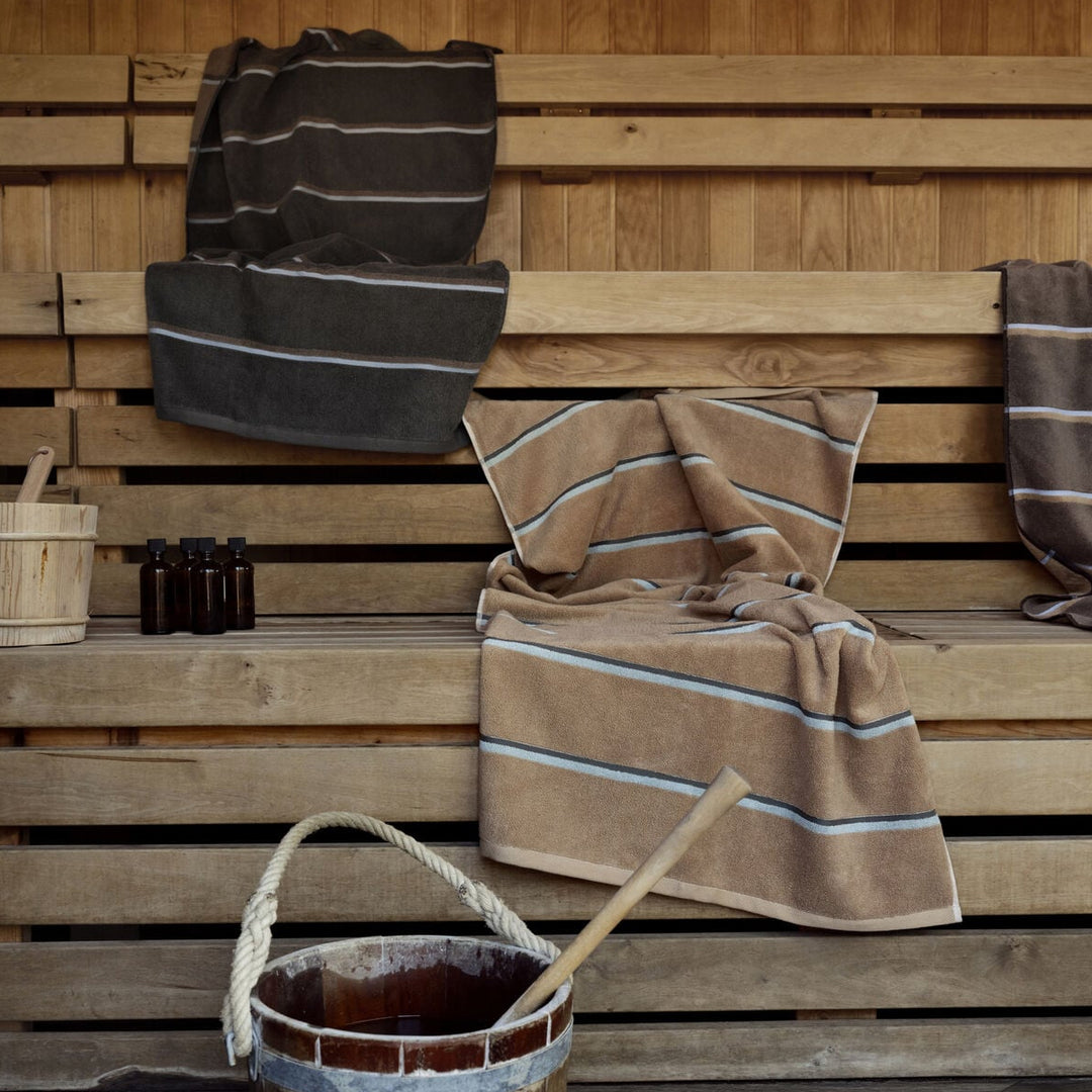 ZONE DENMARK Sauna Bath Towel L70xW140cm, Black/Soft Grey/Camel