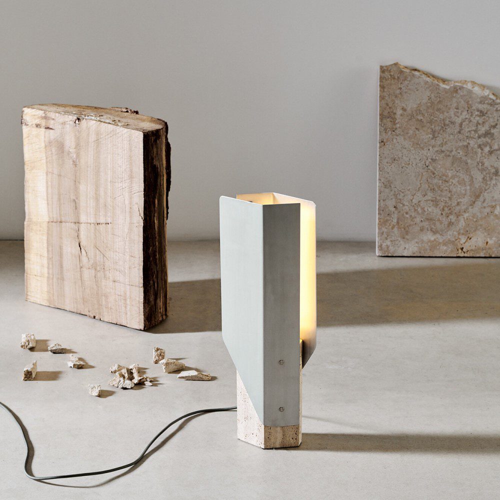 PRE-ORDER │ BEN TOVIM DESIGN Fold Table Lamp, Raw Travertine/Brushed Aluminium