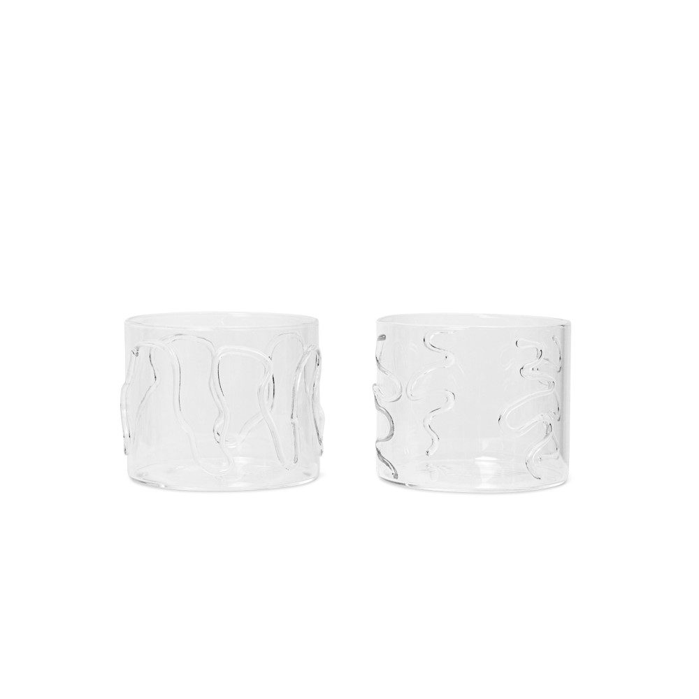 ferm LIVING Doodle Glasses, Clear, Low (Set of 2)