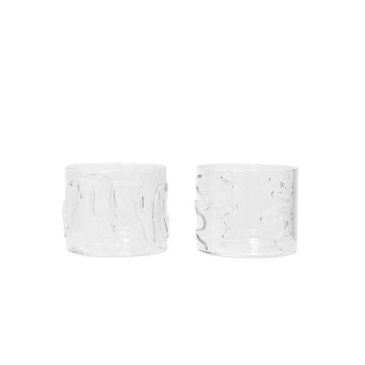 ferm LIVING Doodle Glasses, Clear, Low (Set of 2)