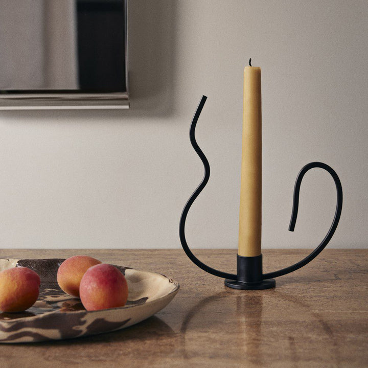 ferm LIVING Valse Candle Holder, Black, Low