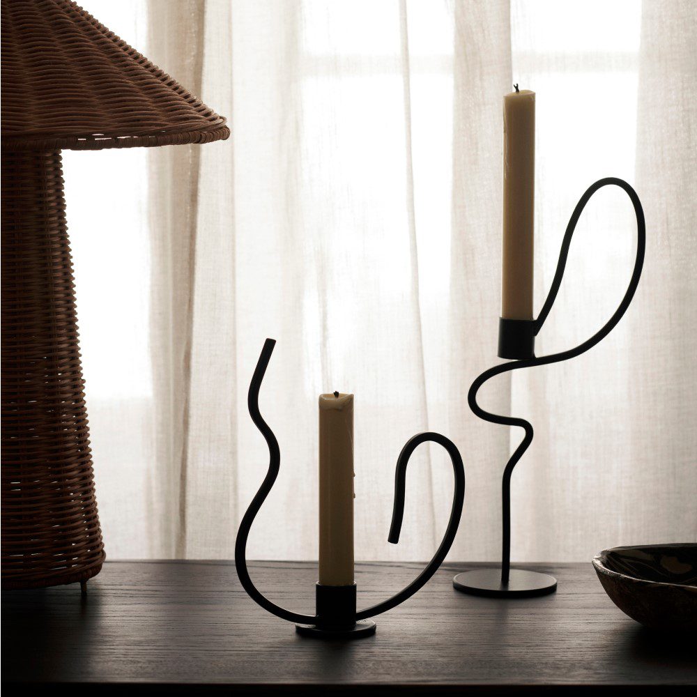 ferm LIVING Valse Candle Holder, Black, Low