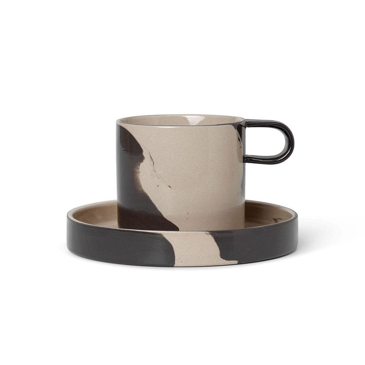 ferm LIVING Inlay Cup with Saucer, Sand/Brown