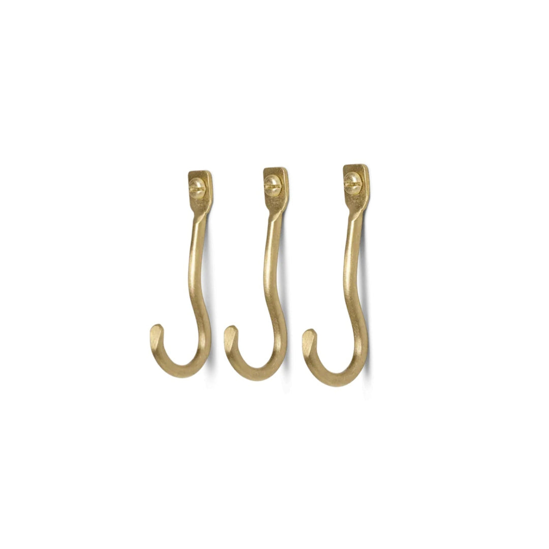 FERM LIVING Curvature Hooks, Brass (Set of 3)