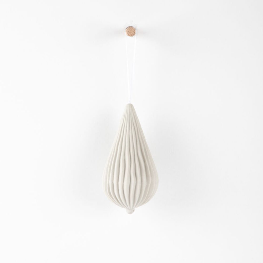 PAPAYA Hanging Porcelain Christmas Teardrop, Putty on a White Background