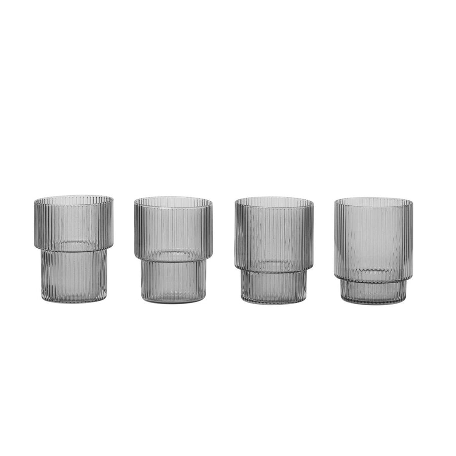 ferm LIVING Ripple Glasses Smoked Grey (Set of 4)-0