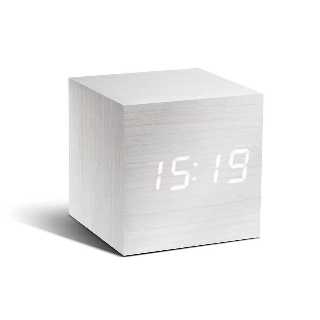 GINGKO Cube Click Alarm Clock White/White LED - by the click of your fingers-0