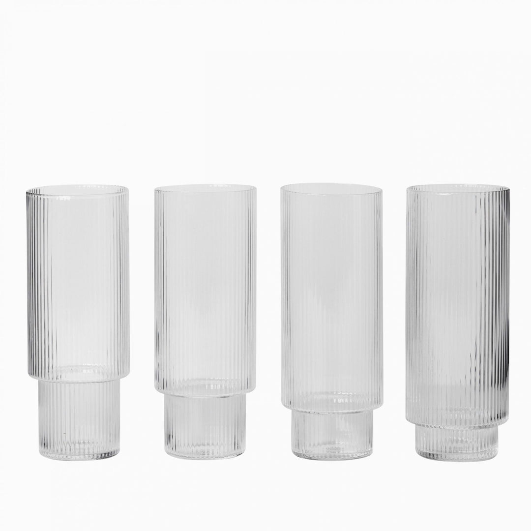 ferm LIVING Ripple Long Drink Glasses (Set of 4)-21646