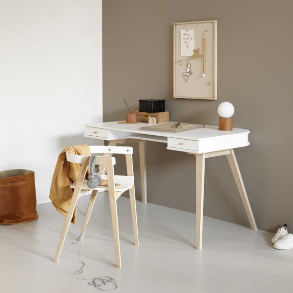 white desk chair with wooden legs