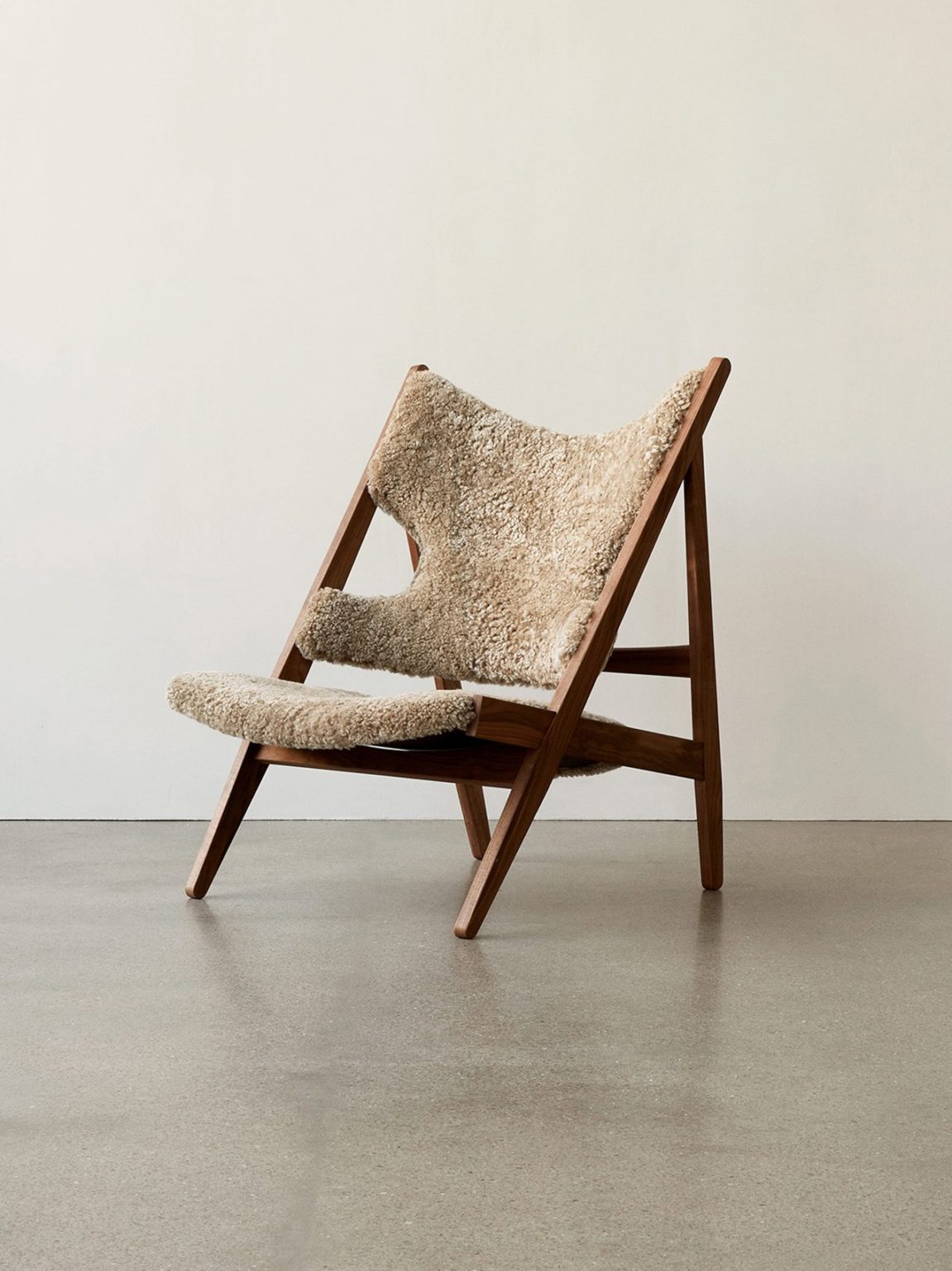 MENU Knitting Lounge Chair, Walnut Base, Sheepskin, Skandilock Curly 17