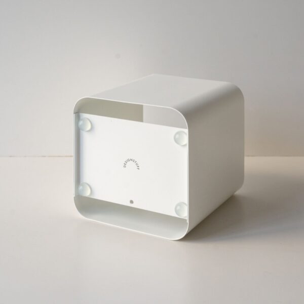 DESIGNSTUFF Square Tissue Box w/ Metal Lid, White/Brushed Steel