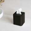 DESIGNSTUFF Square Tissue Box w/ Metal Lid, Black/Black