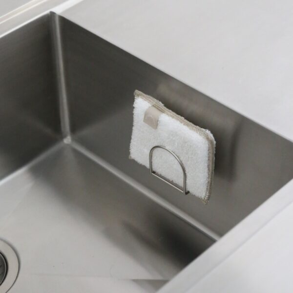 DESIGNSTUFF Sink Sponge Holder, Brushed Steel